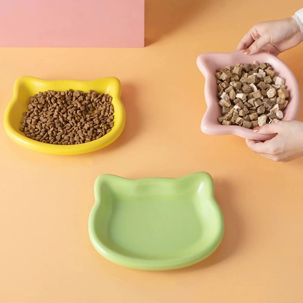 1PC Cat-Shaped Pet Bowls, Pastel Color Cute Animal Design, Non-Slip Pet Food Dish, Ideal for Cats, Trendy Pet Accessory for Home