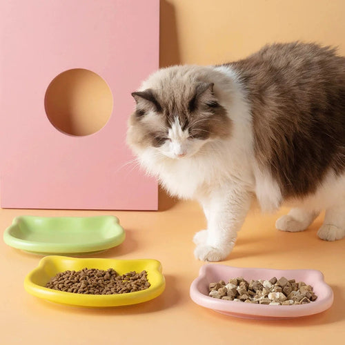 1PC Cat-Shaped Pet Bowls, Pastel Color Cute Animal Design, Non-Slip Pet Food Dish, Ideal for Cats, Trendy Pet Accessory for Home