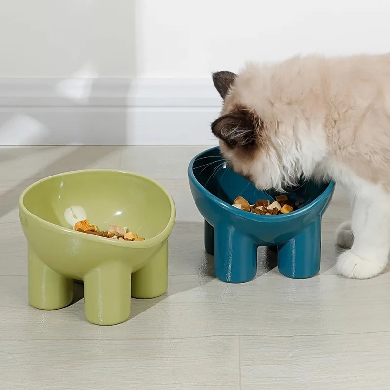 Elevated Cat Bowl with Stand - Durable Plastic Pet Food & Water Dish, Sleek Modern Neck-Friendly Feeding for Cats & Dogs
