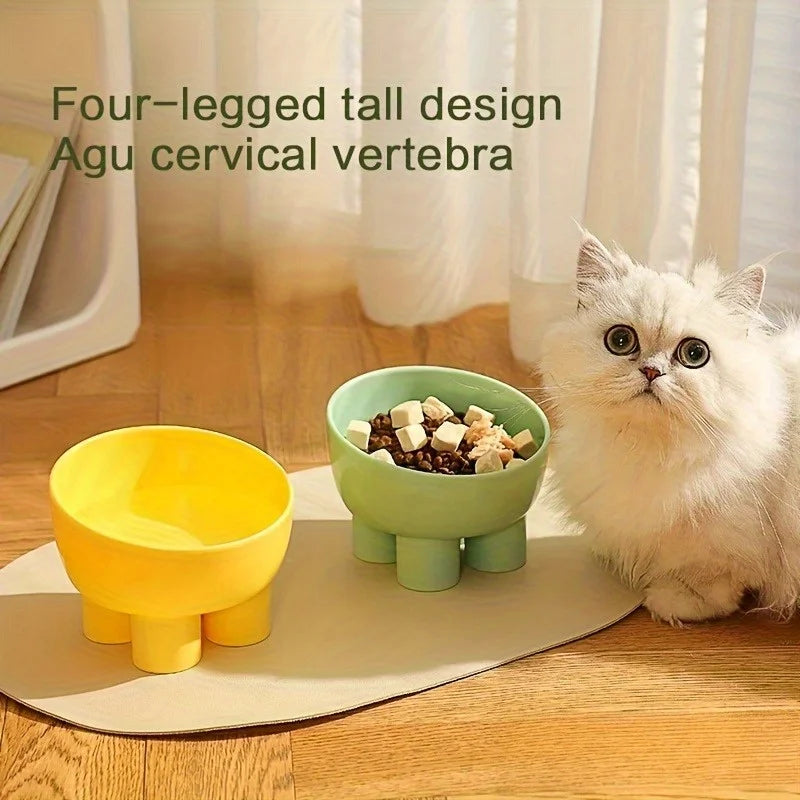 Elevated Cat Bowl with Stand - Durable Plastic Pet Food & Water Dish, Sleek Modern Neck-Friendly Feeding for Cats & Dogs